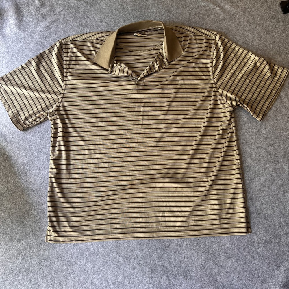 Iron Eagle Performance Polo XXL Brown Striped Breathable Polyester